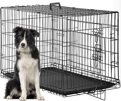 FDW Dog Crate for Large Dogs 48 Inch Folding Metal WirePet Cage Double Door by FDW