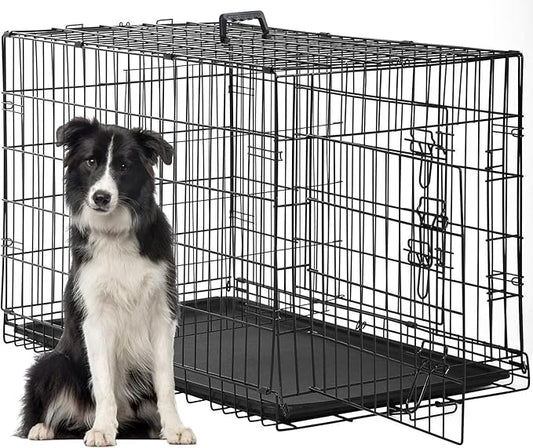 FDW Dog Crate for Large Dogs 48 Inch Folding Metal WirePet Cage Double Door by FDW