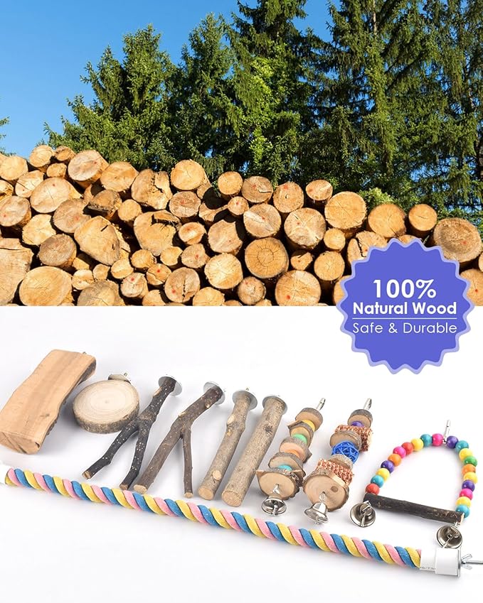 Bissap 10 PCS Bird Chew Toys, Parakeet Natural Wood Parrot Hanging Cage Toy - Image 5