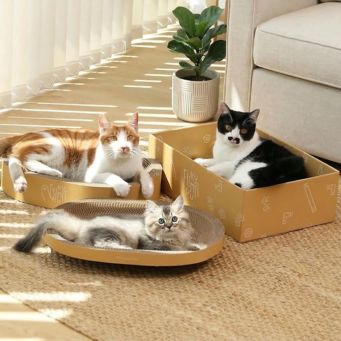 FUKUMARU 3PCS Cardboard Cat Scratcher, Durable Oval Cat Scratch Pad Bed Bowl by FUKUMARU
