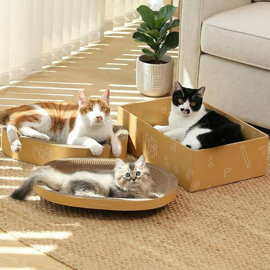 FUKUMARU 3PCS Cardboard Cat Scratcher, Durable Oval Cat Scratch Pad Bed Bowl by FUKUMARU