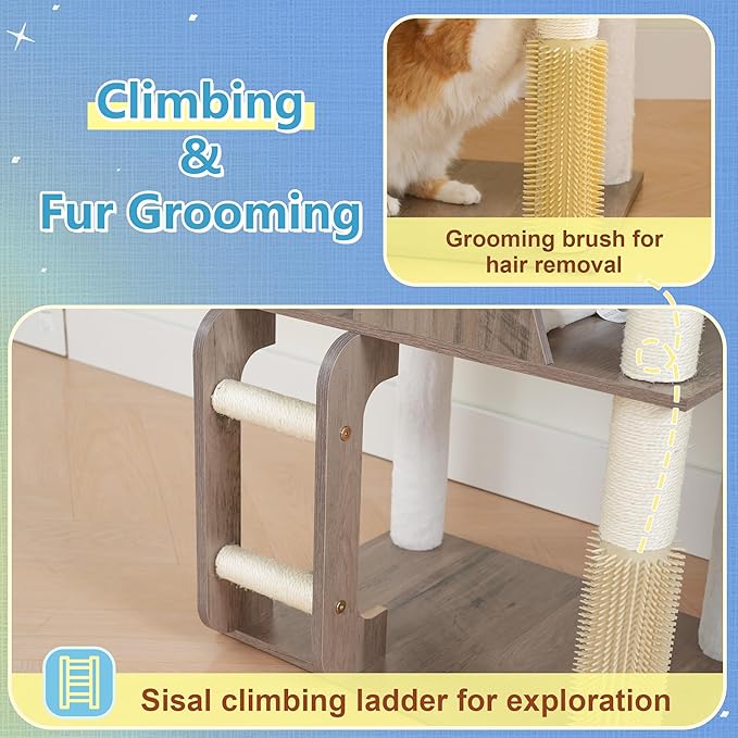 Hey-brother Wooden Cat Tree, 69.7 inch Cats Furniture Tower - Image 7
