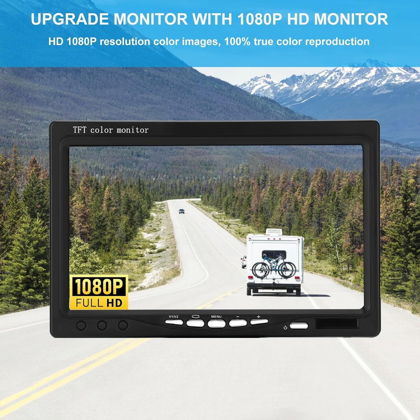 Kairiyard 7 Inch HD 1080P Backup Camera, 2 Channel, DIY Grid Lines 150° Wide Angle Reverse Rear View Camera Wired Back up Camera System for Truck RV Car Trailer Camper Tractor