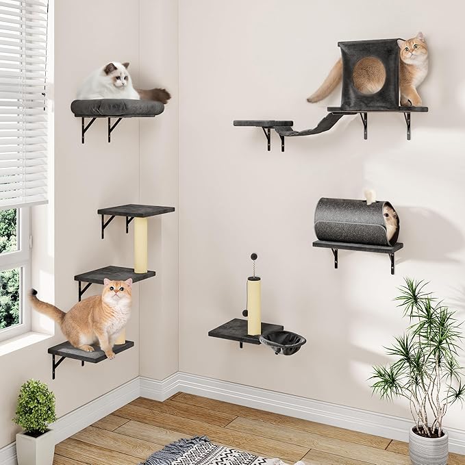 Cat Wall Shelves, 7-in-1 Wall Mounted Cat Climber Set, Indoor Cat Furniture – - Image 2