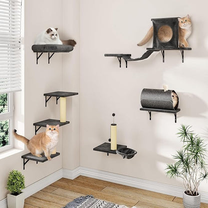 Cat Wall Shelves, 7-in-1 Wall Mounted Cat Climber Set, Indoor Cat Furniture – - Image 2
