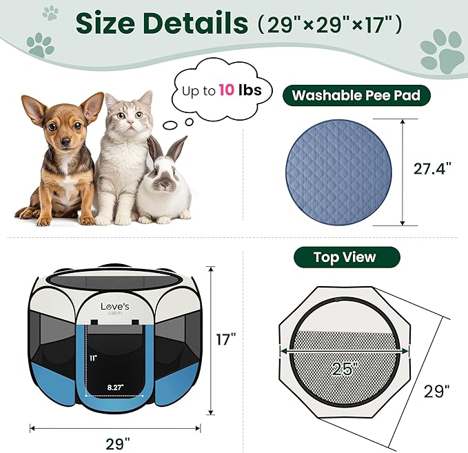 Love's cabin Dog Playpen with Washable Pee Pad, Puppy Pet Cat Playpen Small - Image 3