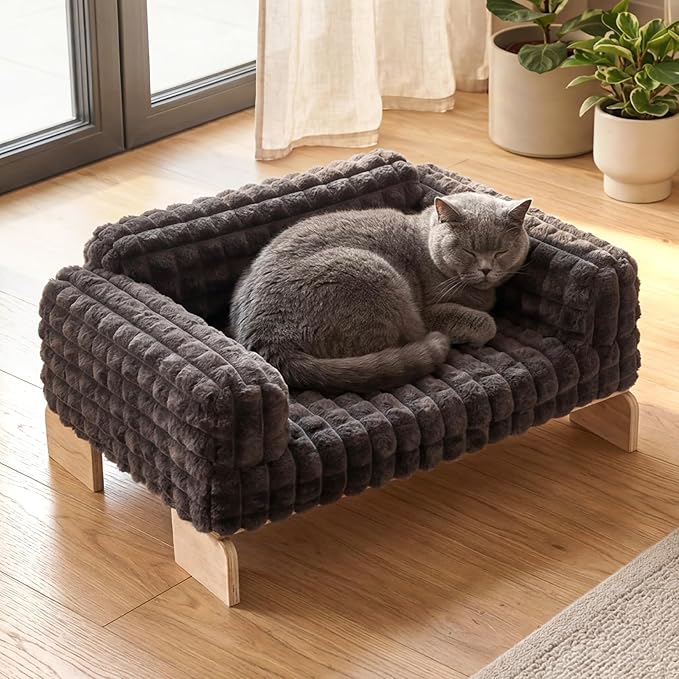 Veehoo Elevated Cat Bed Indoor, Wood Furniture Style Cat Couch Sofa by Veehoo