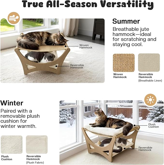 Double-Layer Cat Hammock Bed, Wooden Elevated Cat Beds - Image 3