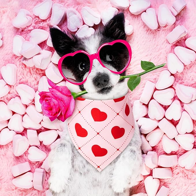 50 Pcs Valentines Day Dog Bandanas Bulk Red and Pink Heart Bandanas - Image 2