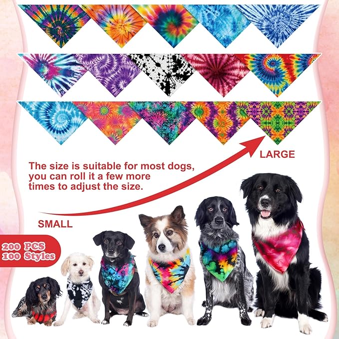 Huhumy 100 Pcs Tie Dye Dog Bandanas Bulk Pet Bibs Colorful Triangle Scarf Pet - Image 3