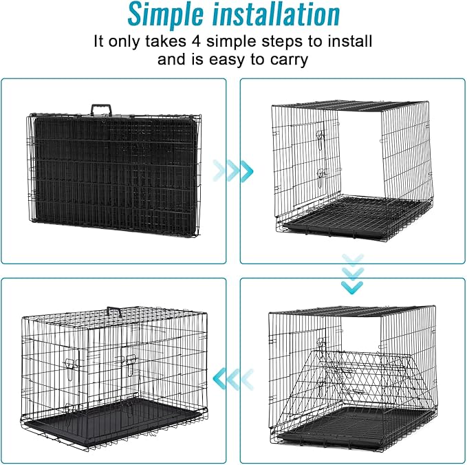FDW 24-Inch Dog Crate for Small Dogs, Double Door Folding Metal Wire Pet Kennel - Image 6