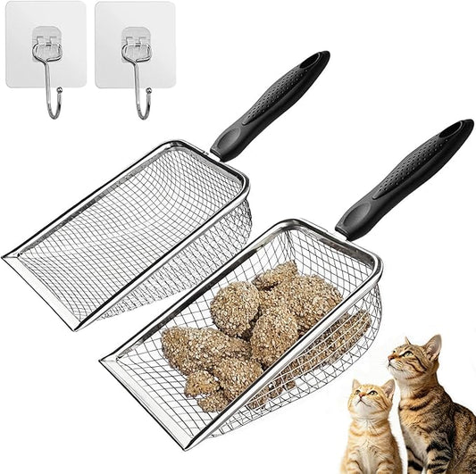 2 Pack Cat Litter Scoop with 3.8mm & 5mm Mesh – Stainless Steel Kitten Litter by MOBPMO