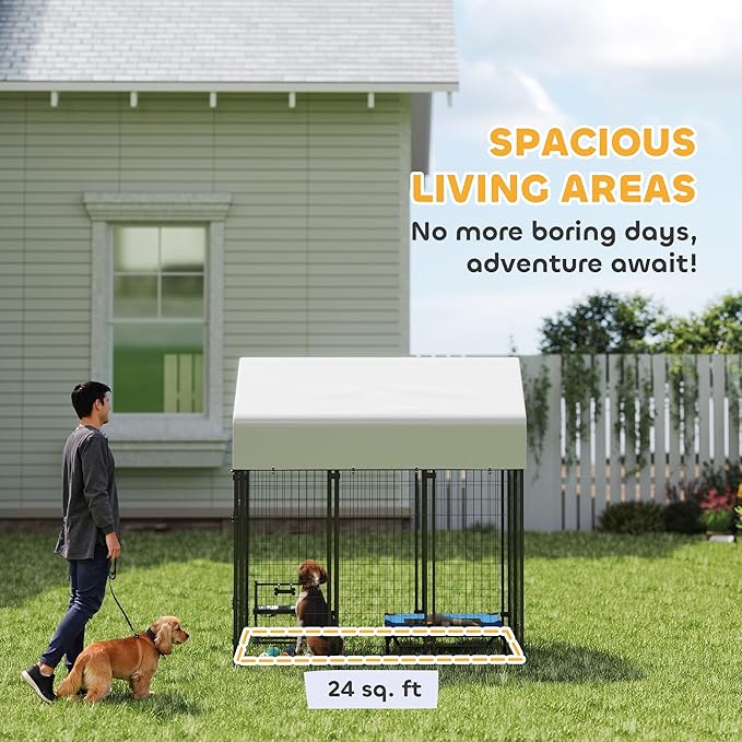 PawHut Outdoor Dog Kennel with Roof, UV-Resistant & Waterproof Cover, - Image 3