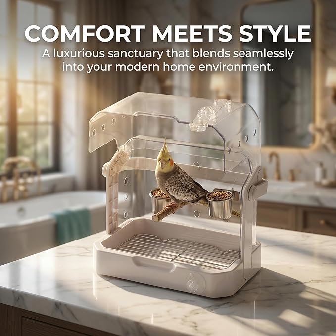 Bird Travel Cage, 10×6.7×8.3 Inches Waterproof & Sturdy Pet Carrier - Image 3