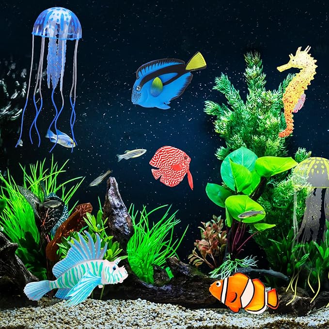 Weewooday 7 Pieces Artificial Fish Colorful Fake Fish Glowing Effect Aquarium - Image 5