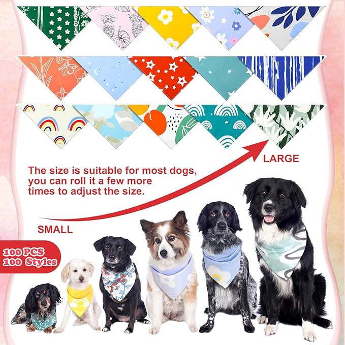 Huhumy 150 Pcs Boho Dog Bandanas Bulk Pet Bibs Colorful Triangle Scarf Pet Boho - Image 3