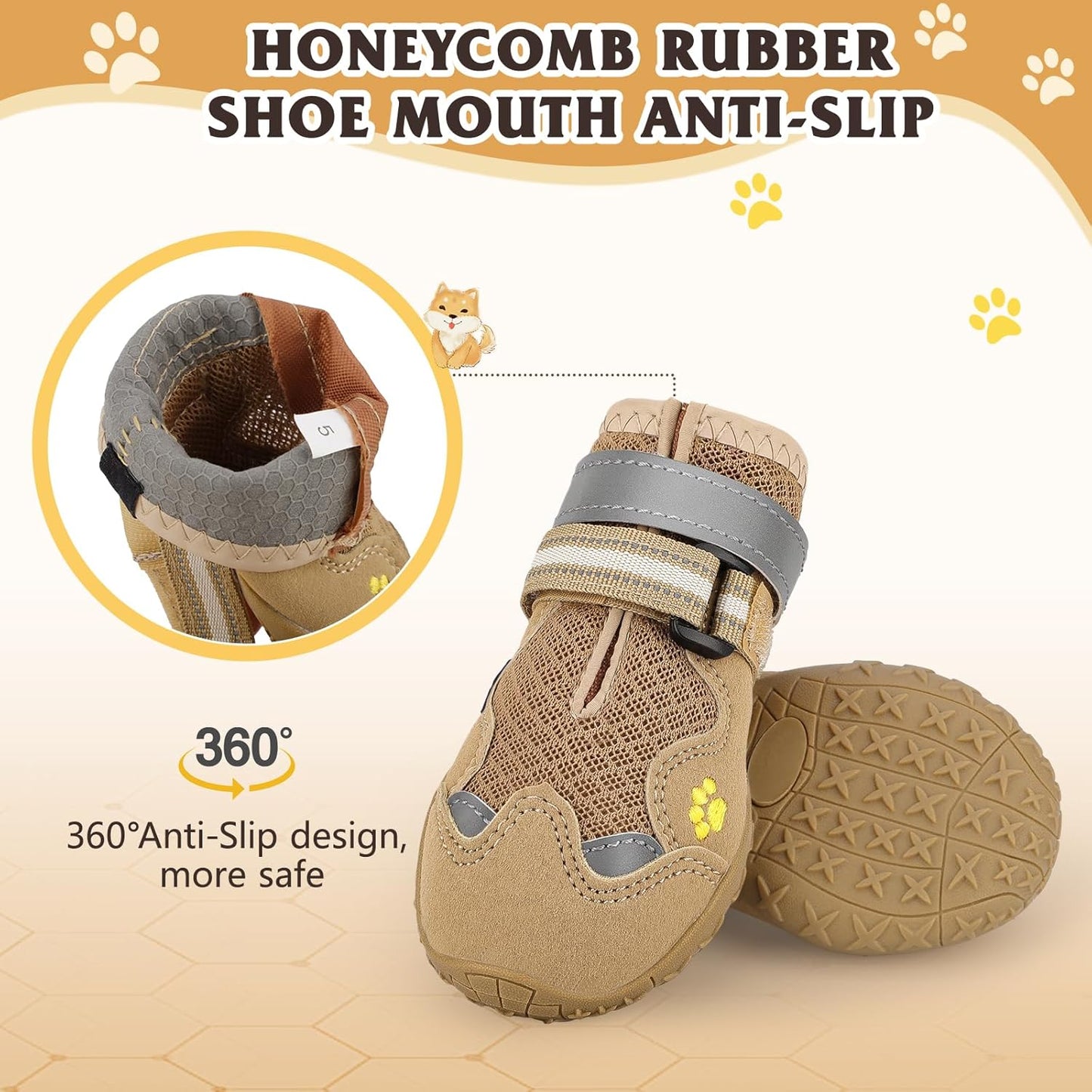 Dog Shoes for Large Medium Small Dog, Mesh Breathable Dog Shoes for Hot Pavement, Anti-Slip Dogs Boots Paw Protectors with Reflective for Outdoor Walking Indoor Hardfloors (Size 1)