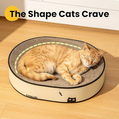 Conlun Oval Cat Scratcher Bed, 2-in-1 Cat Scratching Board, Natural Corrugated - Image 4
