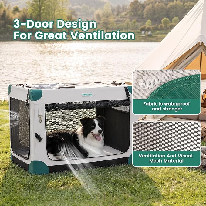 Gardner Pet 36 Inch Folding Soft Dog Crate -3 Door Collapsible Dog Crate - Image 2