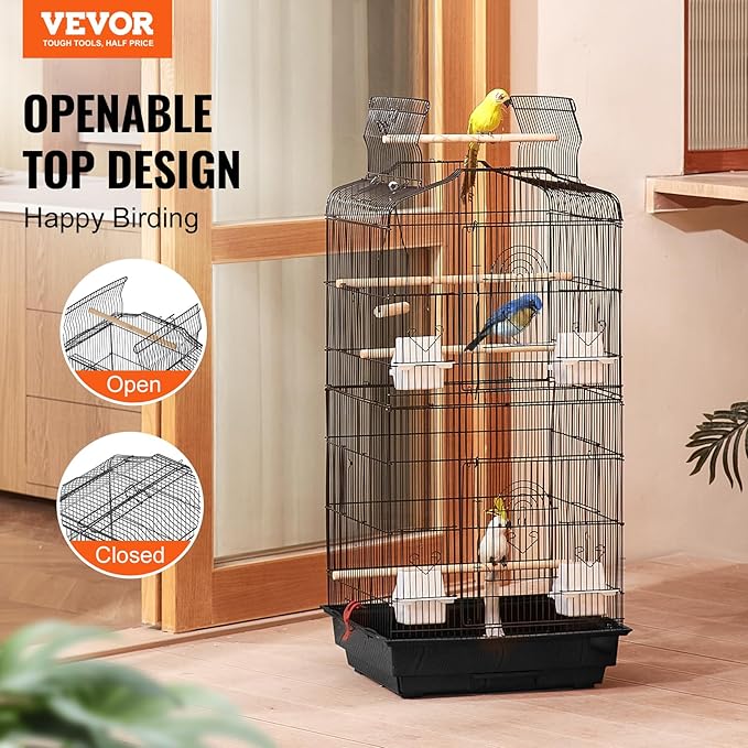 VEVOR 41-inch Open Top Large Parrot Bird Cage, Hanging Bird Cage - Image 2
