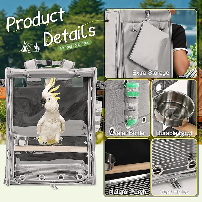 Bird Carrier Travel Cage, Cockatoo Carrier, Parrot Travel Backpack - Image 2