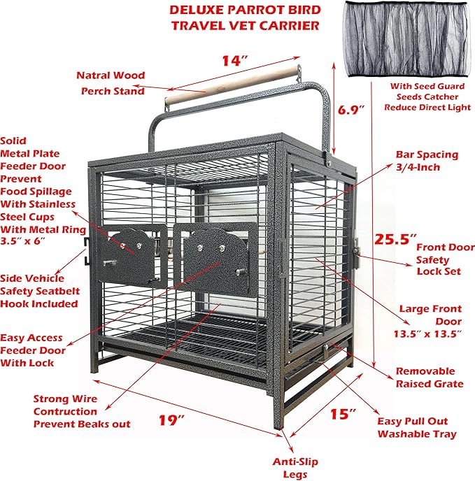 Deluxe Portable Durable Wrought Iron Bite-Proof Bird Travel Parrot Vet Carrier - Image 2