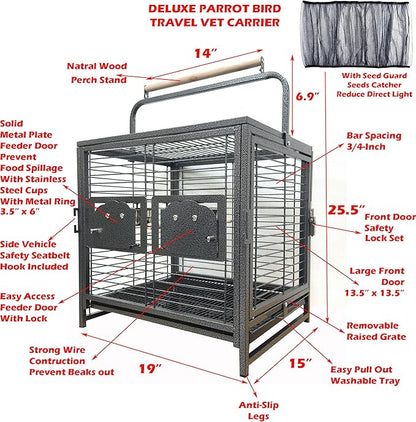 Deluxe Portable Durable Wrought Iron Bite-Proof Bird Travel Parrot Vet Carrier - Image 2