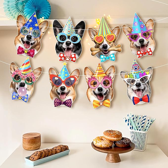 Corgi Birthday Garland — Photographic Corgi Faces Birthday Banner, Funny Welsh - Image 4