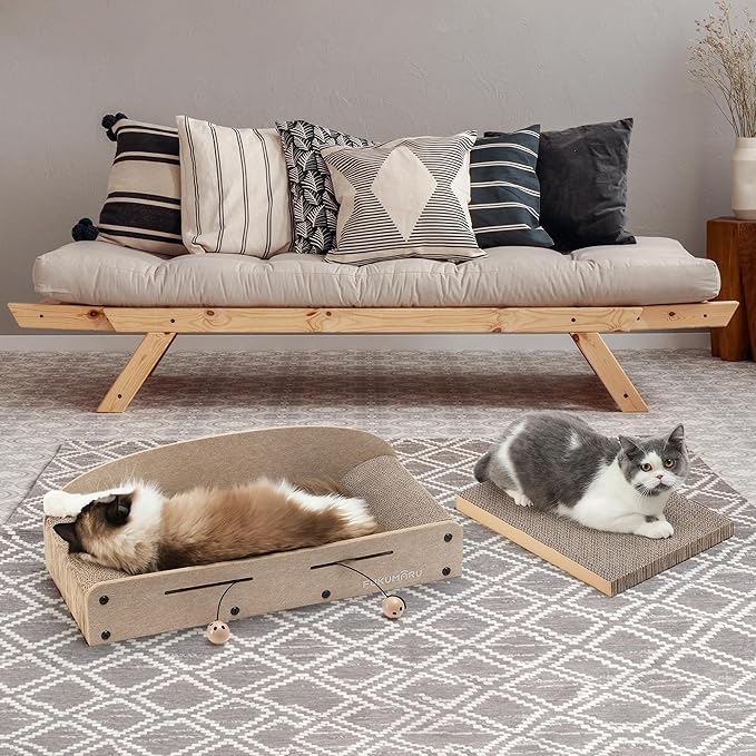 FUKUMARU 26 Inch Cat Scratcher Bed, 2 Reversible Cardboard Cat Scratch Pads - Image 9