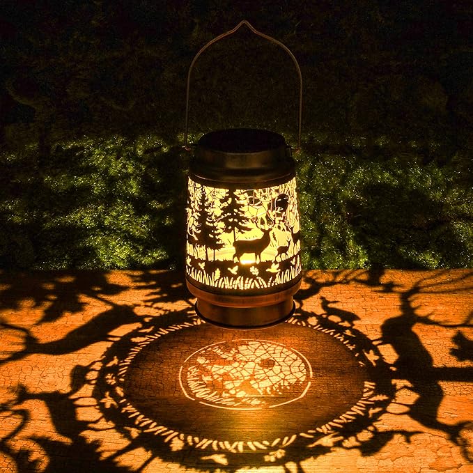 Solar Lanterns Outdoor Waterproof, Deer Forest Design Hanging Solar Lights by Romart