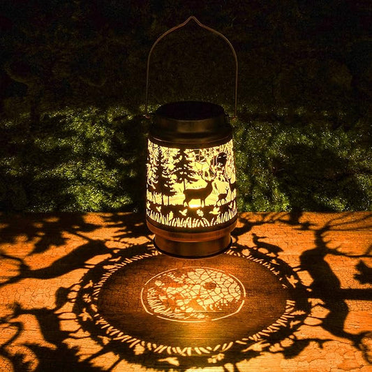 Solar Lanterns Outdoor Waterproof, Deer Forest Design Hanging Solar Lights by Romart