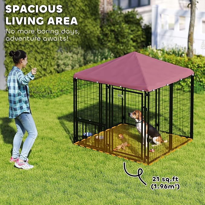 PawHut 4.6' x 4.6' x 5' Outdoor Dog Kennel, Welded Wire Dog Kennel Outside Run - Image 3