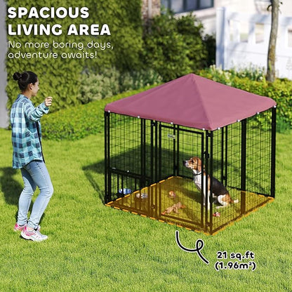 PawHut 4.6' x 4.6' x 5' Outdoor Dog Kennel, Welded Wire Dog Kennel Outside Run - Image 3