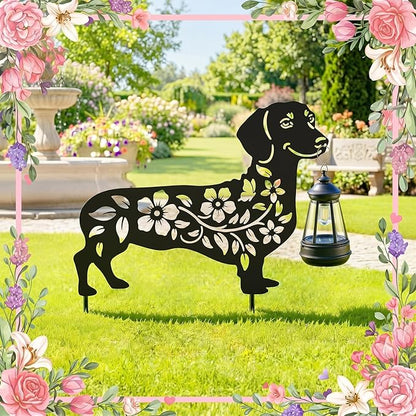Solar Dachshund Garden Decor – Waterproof Metal Dog Yard Stake by Otoolling