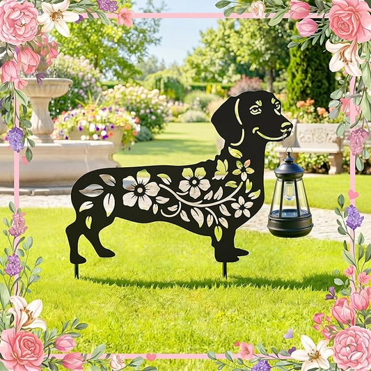 Solar Dachshund Garden Decor – Waterproof Metal Dog Yard Stake by Otoolling