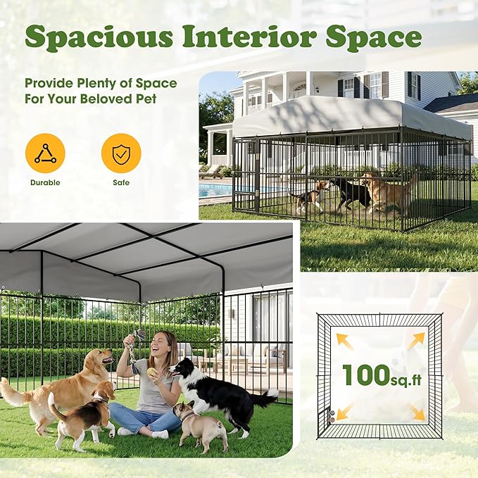 10x10x6 FT Dog Kennel Outdoor for Large Dogs, Dog Enclosure Dog Cage Pet House - Image 6