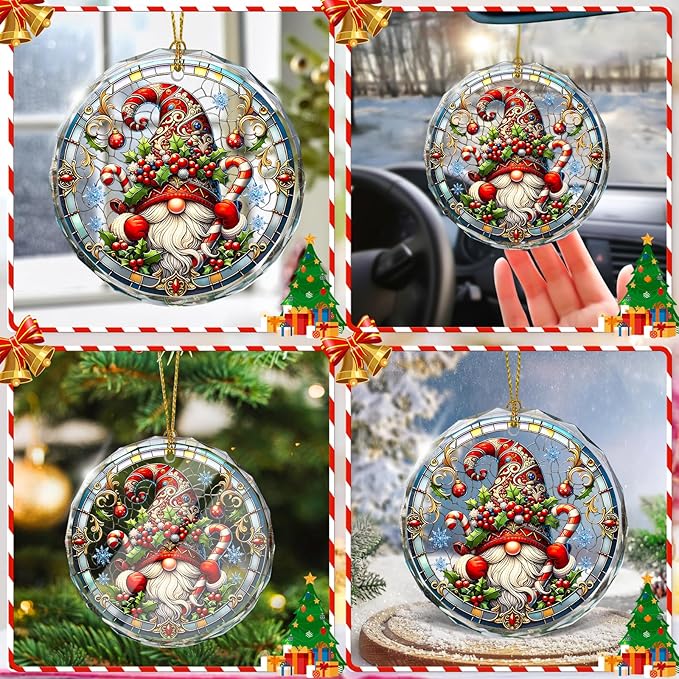 Gnome Stained Glass Ornament, Gnome Christmas Tree Decor, Holiday Presents and - Image 6