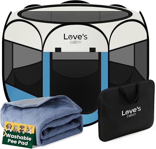 Love's cabin Dog Playpen with Washable Pee Pad, Puppy Pet Cat Playpen Small by Lovescabin