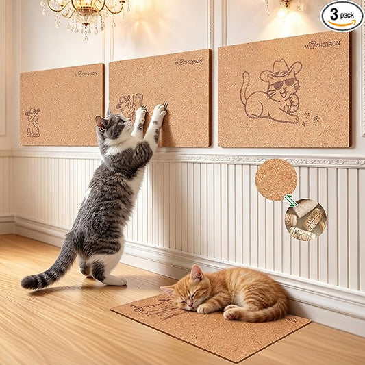 Natural Cork Cat Scratcher Art 3pcs-Cat Scratching-Cat Scratch Mats-Art by MocherpionLLC