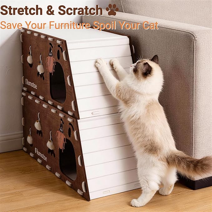 2-Story Felt Cat Bed Cave for Indoor Cats, Modular Tunnel Hideaway House for - Image 4