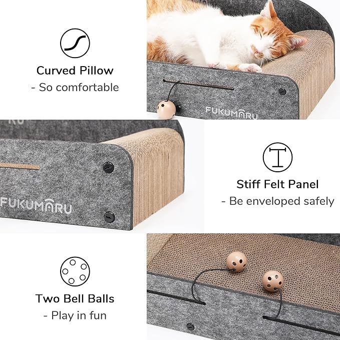 FUKUMARU 26 Inch Large Cat Scratcher Bed, 2 Reversible Cardboard Cat Scratch - Image 7