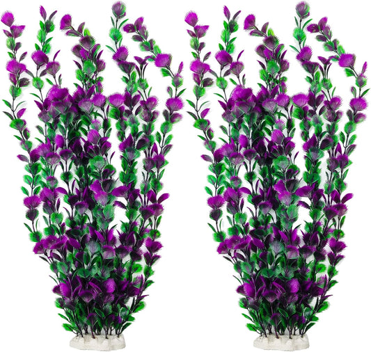 20.47 Inch Tall Aquarium Plants – Large Lifelike Artificial Fish Tank Decorations, 2 Pcs Fish Tank Plants Plastic，Durable & Safe for Freshwater/Saltwater Aquariums (Purple (Style C))