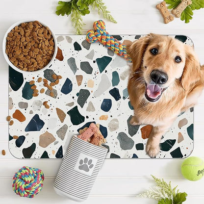 Terrazzo Stone Colorful Dog Cat Food Mat, Absorbent Pet Feeding Mat - Image 7