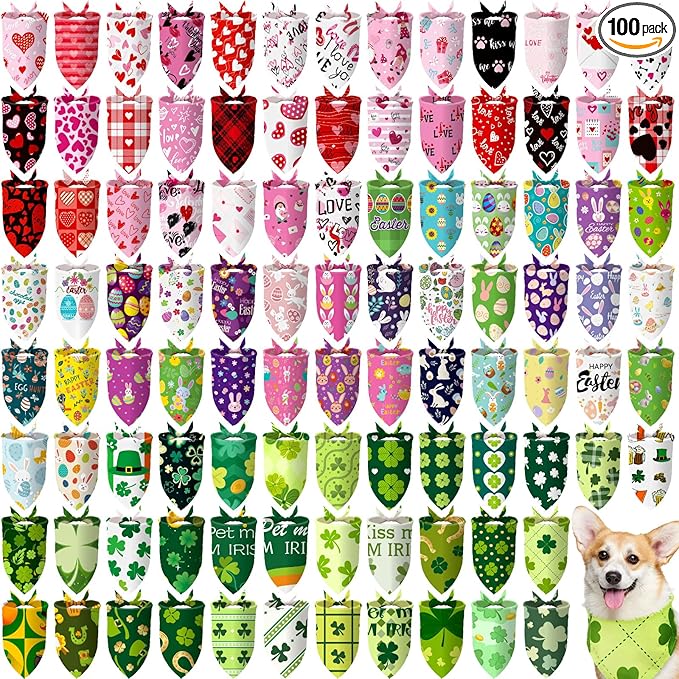 Huhumy 100 Pcs Easter Seasonal Dog Bandanas Easter Valentines Day St. Patrick's by Huhumy
