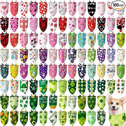 Huhumy 100 Pcs Easter Seasonal Dog Bandanas Easter Valentines Day St. Patrick's by Huhumy