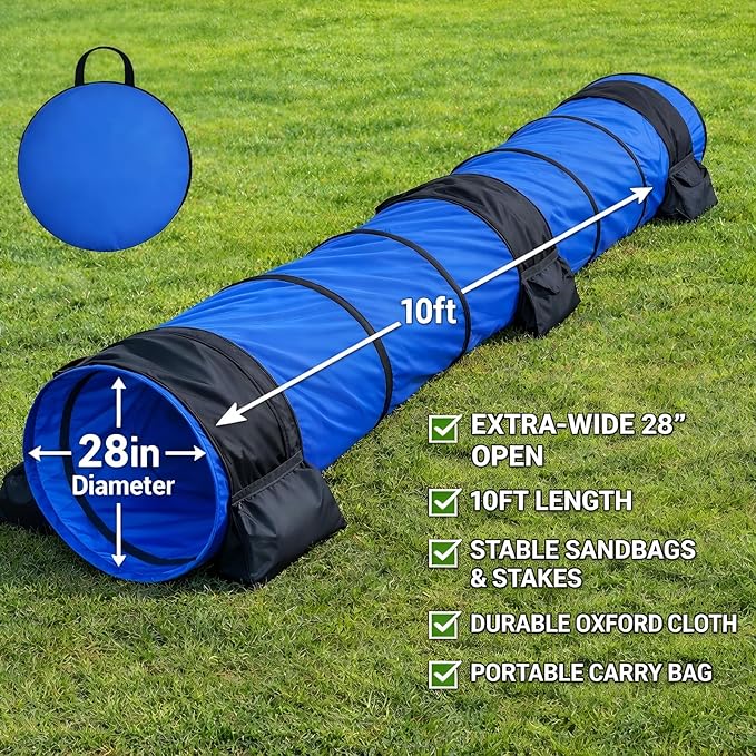 28in Dog Tunnel for Large Dogs, 10ft Heavy Duty Dog Agility Training Equipment - Image 3