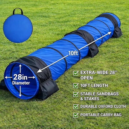 28in Dog Tunnel for Large Dogs, 10ft Heavy Duty Dog Agility Training Equipment - Image 3
