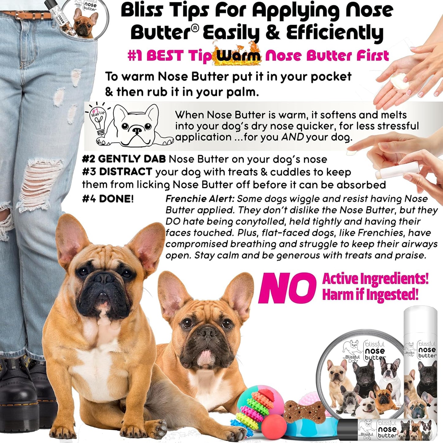 The Blissful Dog French Bulldog Fawn Unscented Nose Butter - Dog Nose Butter, 0.15 Ounce