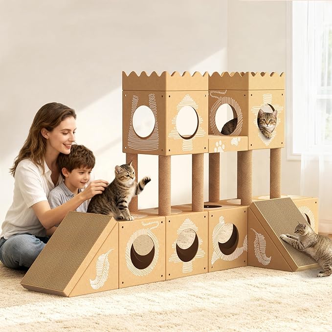 DIY Cardboard Cat House with Scratching Posts, Scratching Board, Recyclable - Image 9