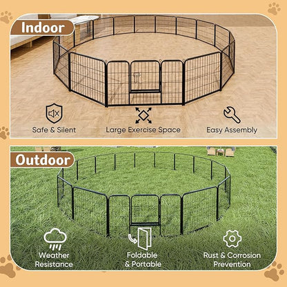 DUMOS Dog Playpen Indoor, Metal 24 Inch 16 Panels Foldable Pet Fence - Image 6
